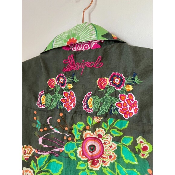 Desigual Women's Large Floral Artsy Button Down Blouse Multi Colored Embroidered - Picture 4 of 12